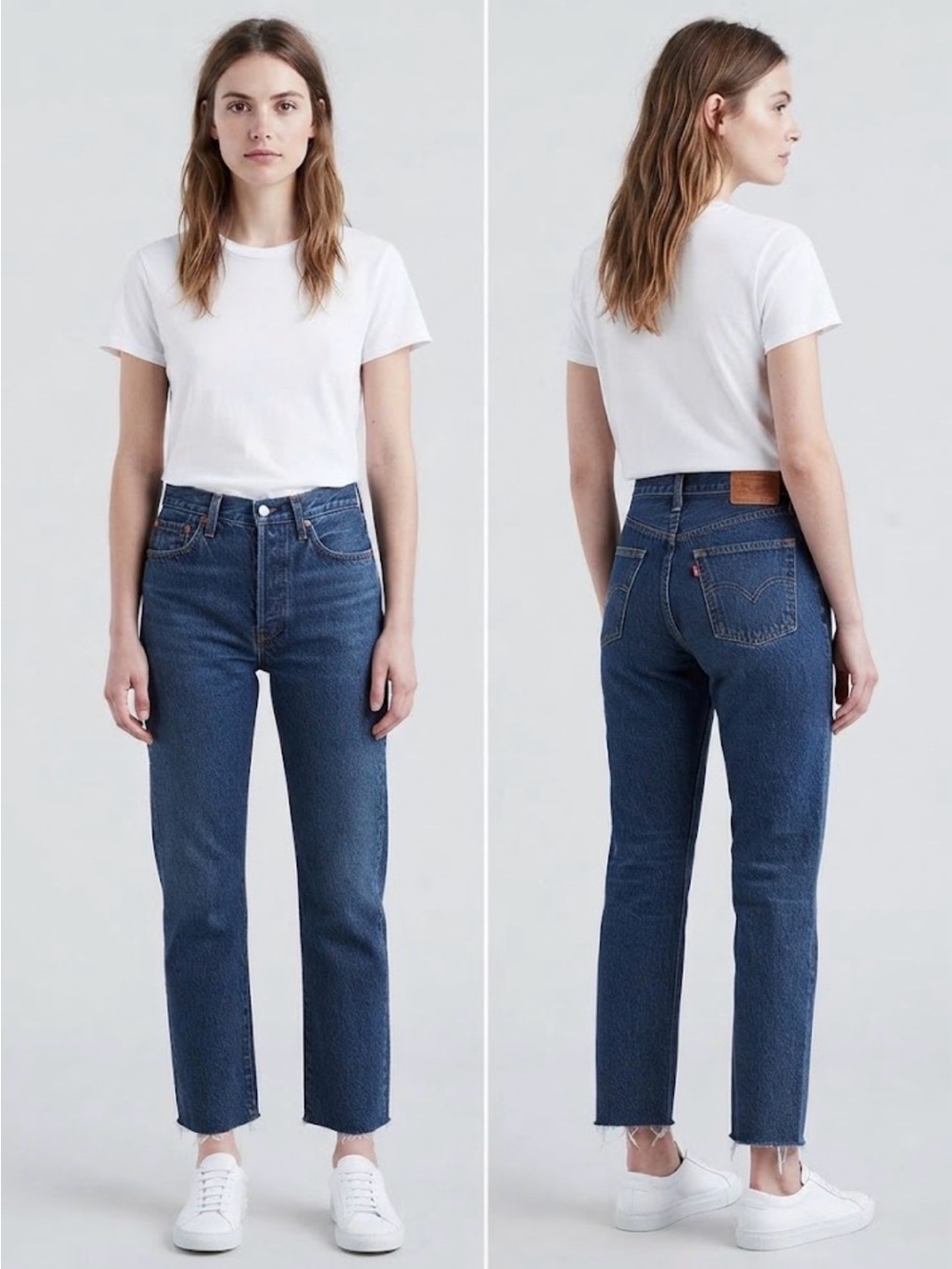 Levi's Rib Cage Straight Ankle Women's Jeans in Dark Blue Raw Hem